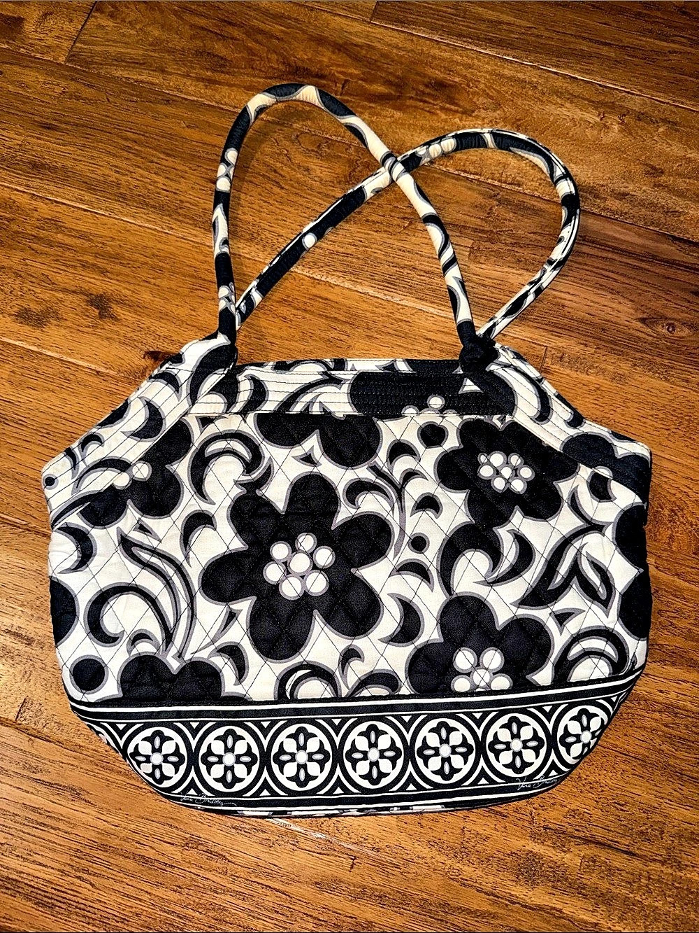 Vera Bradley Night and Day Quilted Tote Bag Black & White Floral